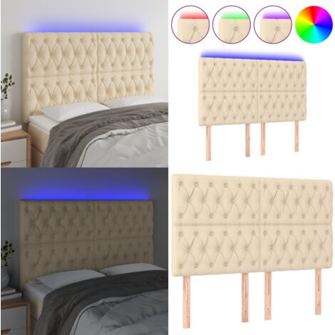 Cabecero con luces LED tela crema 160x7x118/128 cm - Cabecero de cama - Luces LED para cama