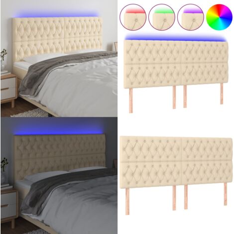 Cabecero con luces LED tela crema 180x7x118/128 cm - Cabecero de cama - Luces LED para cama