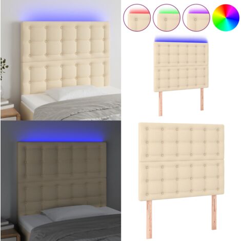 Cabecero con luces LED tela crema 80x5x118/128 cm - Cabecero de cama - Luz LED para cama