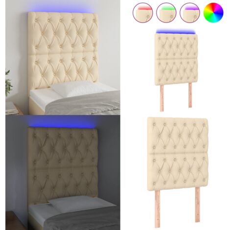 Cabecero con luces LED tela crema 80x7x118/128 cm - Cabecero de cama - Luces LED para cama