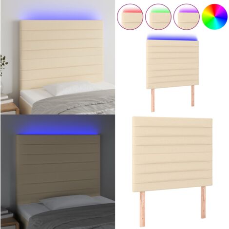 Cabecero con luces LED tela crema 90x5x118/128 cm - Cabecero de cama - Luces LED para cama