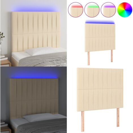 Cabecero con luces LED tela crema 90x5x118/128 cm - Cabecero de cama - Luces LED para cama