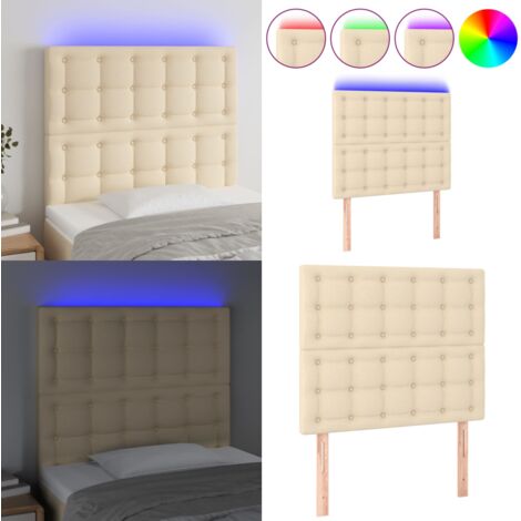 Cabecero con luces LED tela crema 90x5x118/128 cm - Cabecero de cama - Luces LED para cama