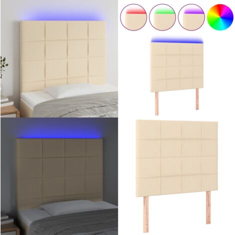 Cabecero con luces LED tela crema 90x5x118/128 cm - Cabecero de cama - Luces LED para cama