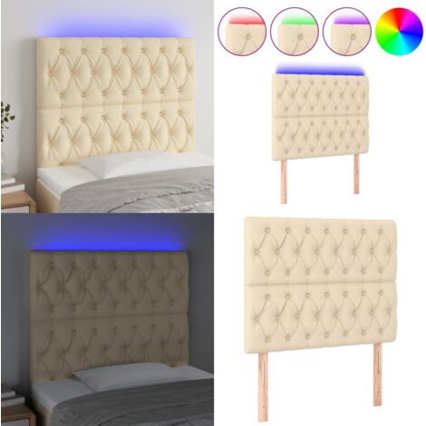 Cabecero con luces LED tela crema 90x7x118/128 cm - Cabecero de cama - Luces LED para cama