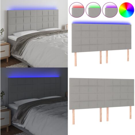 Cabecero con luces LED tela gris claro 180x5x118/128 cm - Cabecero de cama - Luces LED para cama