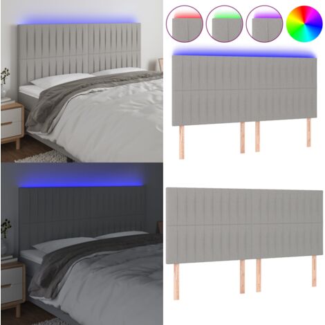 Cabecero con luces LED tela gris claro 180x5x118/128 cm - Cabecero de cama - Luces LED para cama