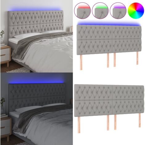 Cabecero con luces LED tela gris claro 180x7x118/128 cm - Cabecero de cama - Luces LED para cama