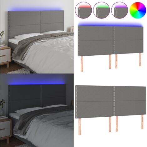 Cabecero con luces LED tela gris oscuro 180x5x118/128 cm - Cabecero de cama - Luces LED para cama