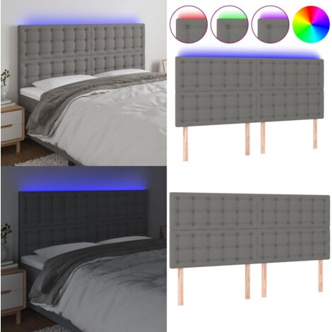 Cabecero con luces LED tela gris oscuro 180x5x118/128 cm - Cabecero de cama - Luces LED para cama