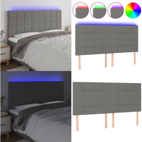 Cabecero con luces LED tela gris oscuro 180x5x118/128 cm - Cabecero de cama - Luces LED para cama