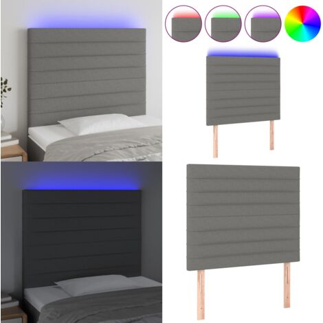 Cabecero con luces LED tela gris oscuro 90x5x118/128 cm - Cabecero de cama - Luz LED para cama