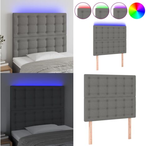 Cabecero con luces LED tela gris oscuro 90x5x118/128 cm - Cabecero de cama - Luz LED para cama