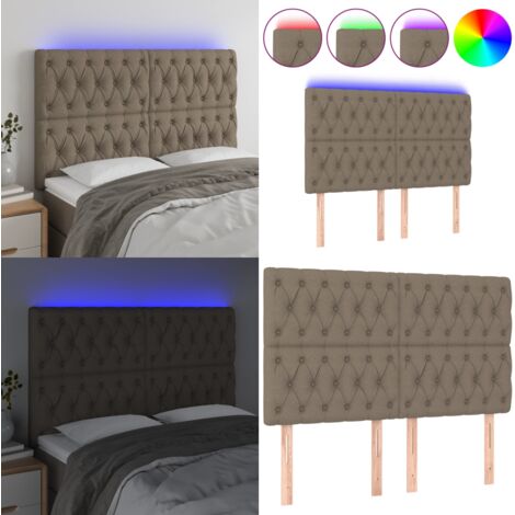 Cabecero con luces LED tela gris taupe 144x7x118/128 cm - Cabecero de cama - Luces LED para cama