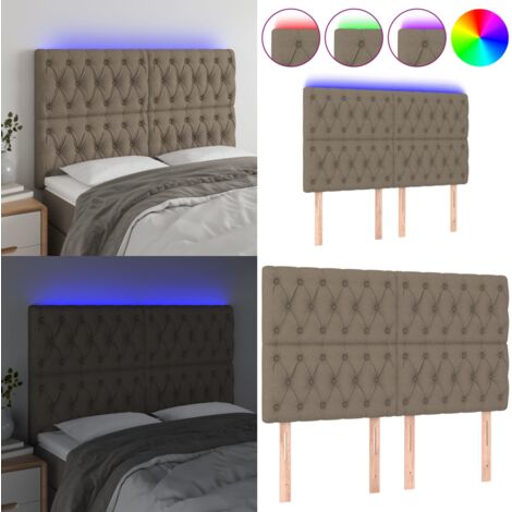 Cabecero con luces LED tela gris taupe 160x7x118/128 cm - Cabecero de cama - Luces LED para cama