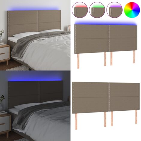 Cabecero con luces LED tela gris taupe 180x5x118/128 cm - Cabecero de cama - Luces LED para cama