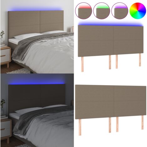 Cabecero con luces LED tela gris taupe 180x5x118/128 cm - Cabecero de cama - Luces LED para cama