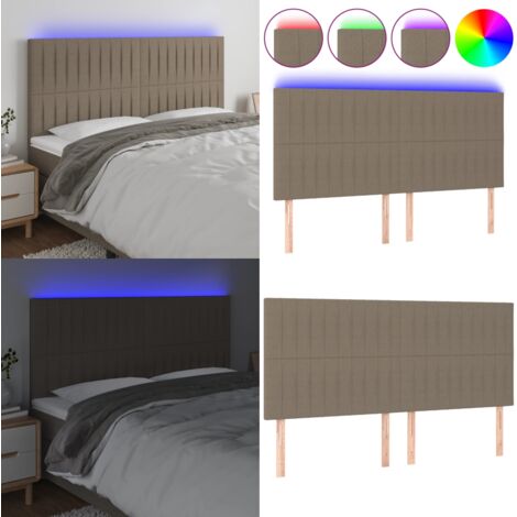 Cabecero con luces LED tela gris taupe 180x5x118/128 cm - Cabecero de cama - Luces LED para cama