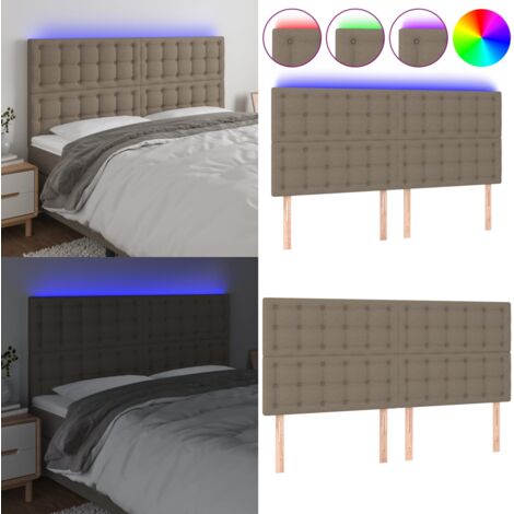 Cabecero con luces LED tela gris taupe 180x5x118/128 cm - Cabecero de cama - Luces LED para cama