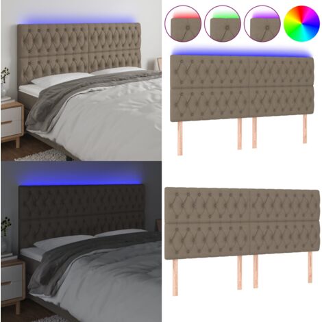 Cabecero con luces LED tela gris taupe 180x7x118/128 cm - Cabecero de cama - Luces LED para cama