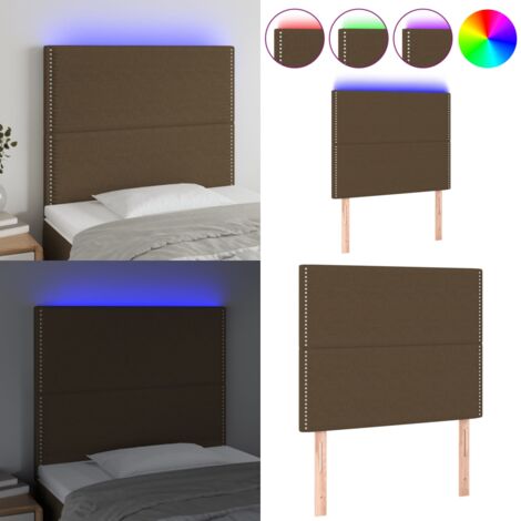 Cabecero con luces LED tela marrón oscuro 100x5x118/128 cm - Cabecero de cama - Luces LED para cama