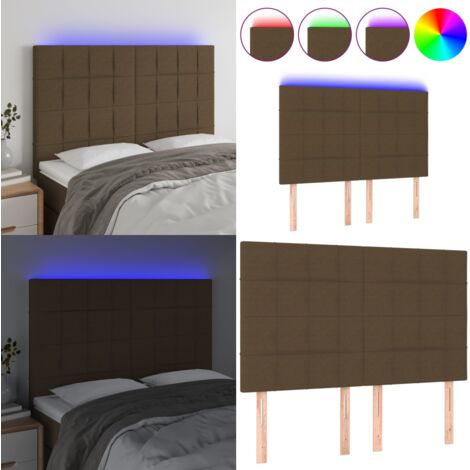 Cabecero con luces LED tela marrón oscuro 144x5x118/128 cm - Cabecero de cama - Cabecero marrón oscuro