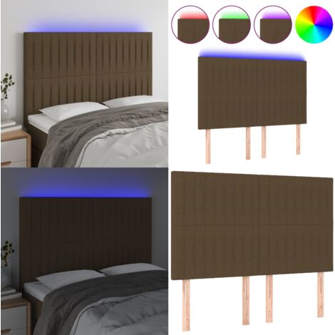 Cabecero con luces LED tela marrón oscuro 144x5x118/128 cm - Cabecero de cama - Cabecero marrón oscuro