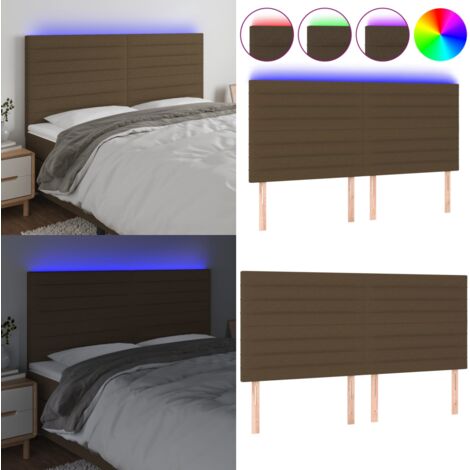 Cabecero con luces LED tela marrón oscuro 180x5x118/128 cm - Cabecero de cama - Luces LED para cama