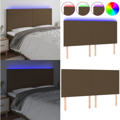 Cabecero con luces LED tela marrón oscuro 180x5x118/128 cm - Cabecero de cama - Luces LED para cama