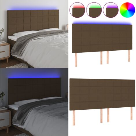 Cabecero con luces LED tela marrón oscuro 180x5x118/128 cm - Cabecero de cama - Luces LED para cama