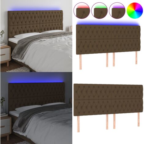 Cabecero con luces LED tela marrón oscuro 200x7x118/128 cm - Cabecero de cama - Luces LED para cama