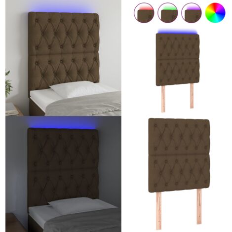Cabecero con luces LED tela marrón oscuro 80x7x118/128 cm - Cabecero de cama - Luces LED para cama