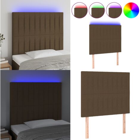Cabecero con luces LED tela marrón oscuro 90x5x118/128 cm - Cabecero de cama - Cabecero marrón oscuro