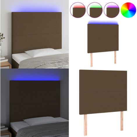 Cabecero con luces LED tela marrón oscuro 90x5x118/128 cm - Cabecero de cama - Cabecero marrón oscuro