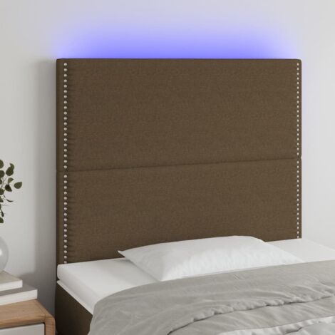 Cabecero con luces LED tela marrón oscuro 90x5x118/128 cm vidaXL
