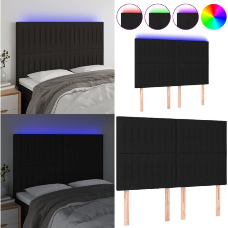 Cabecero con luces LED tela negro 144x5x118/128 cm - Cabecero de cama - Luces LED para cama