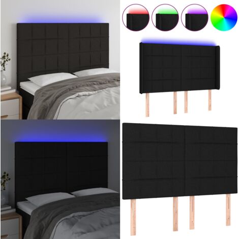 Cabecero con luces LED tela negro 144x5x118/128 cm - Cabecero de cama - Luces LED para cama