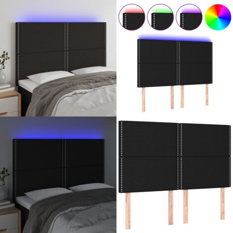 Cabecero con luces LED tela negro 144x5x118/128 cm - Cabecero de cama - Luces LED para cama