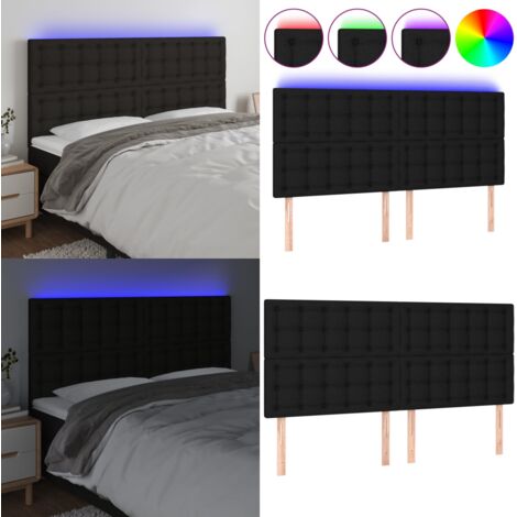 Cabecero con luces LED tela negro 160x5x118/128 cm - Cabecero de cama - Luces LED para cama