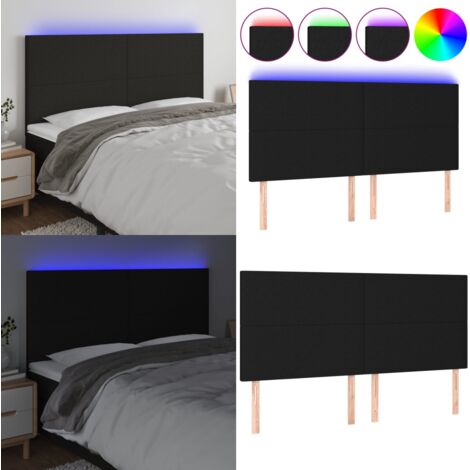 Cabecero con luces LED tela negro 160x5x118/128 cm - Cabecero de cama - Luces LED para cama