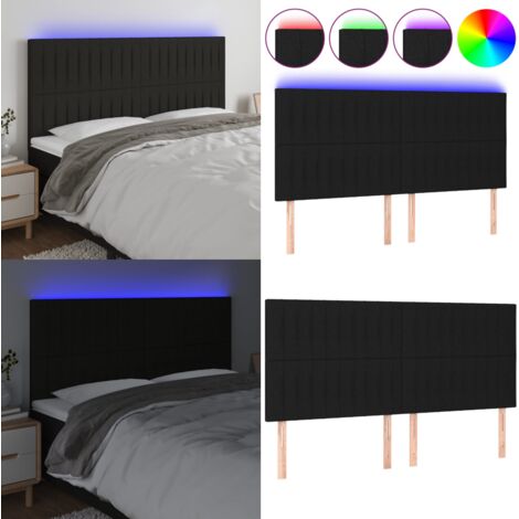 Cabecero con luces LED tela negro 200x5x118/128 cm - Cabecero de cama - Luz LED para cama
