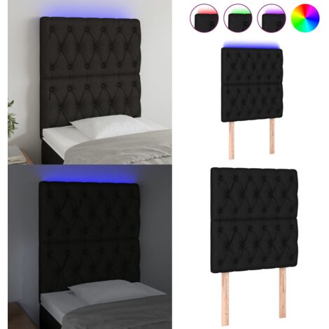 Cabecero con luces LED tela negro 80x7x118/128 cm - Cabecero de cama - Luces LED para cama