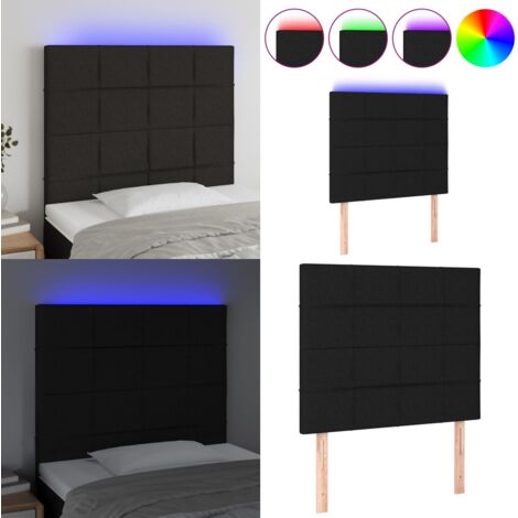 Cabecero con luces LED tela negro 90x5x118/128 cm - Cabecero de cama - Luces LED para cama