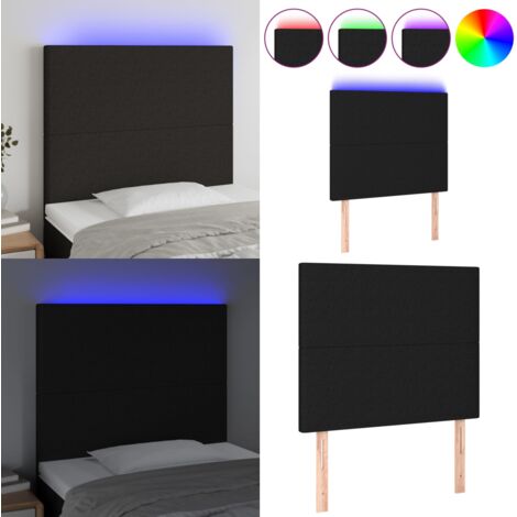 Cabecero con luces LED tela negro 90x5x118/128 cm - Cabecero de cama - Luces LED para cama