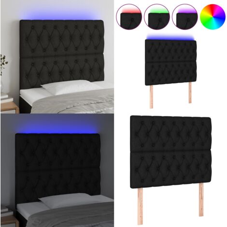 Cabecero con luces LED tela negro 90x7x118/128 cm - Cabecero de cama - Luz LED para cama