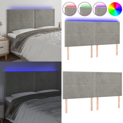 Cabecero con luces LED terciopelo gris claro 200x5x118/128 cm - Terciopelo gris claro - Cabecero ajustable
