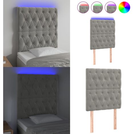 Cabecero con luces LED terciopelo gris claro 80x7x118/128 cm - Cabecero de cama - Luces LED para cama
