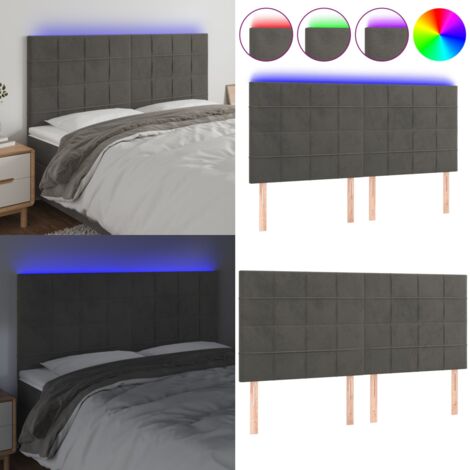 Cabecero con luces LED terciopelo gris oscuro 160x5x118/128 cm - Terciopelo gris oscuro - Cabecero ajustable