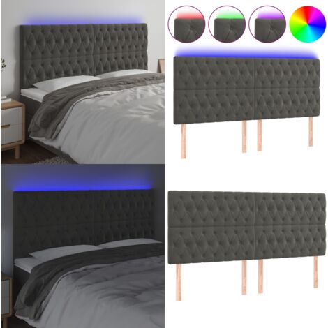 Cabecero con luces LED terciopelo gris oscuro 180x7x118/128 cm - Cabecero de cama - Luces LED para cama