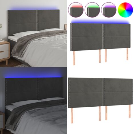 Cabecero con luces LED terciopelo gris oscuro 200x5x118/128 cm - Terciopelo gris oscuro - Cabecero ajustable